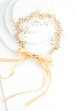 Load image into Gallery viewer, Gold Crystal and Pearl Ribbon Headband