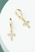 Load image into Gallery viewer, Gold Shimmering Cross Huggie Earrings
