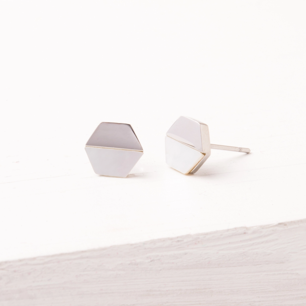 Hexagon Shell Stud Earrings